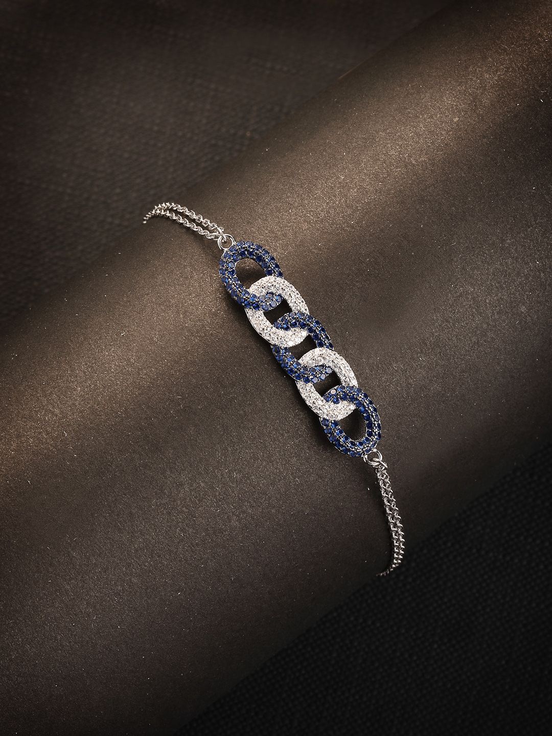 

PANASH 925 Sterling Silver Rhodium-Plated Cubic Zirconia Studded Link Bracelet