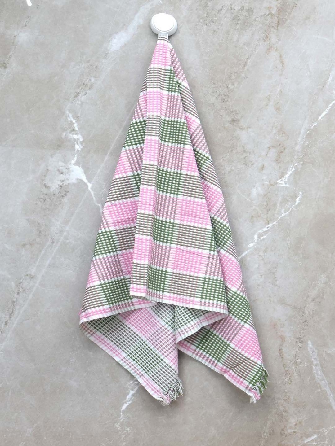 

BOMBAY DYEING Pink & Green Striped Pure Cotton 200 GSM Bath Towel