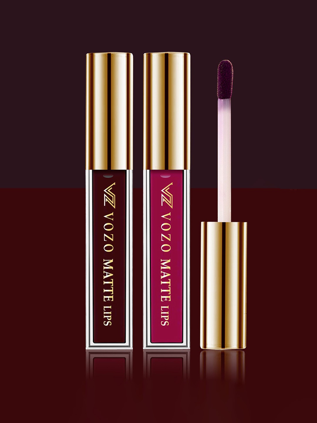 

VOZO Set Of 2 Matte Lips Liquid Lipstick 4 ml Each Wine 102-Magenta 106, Maroon