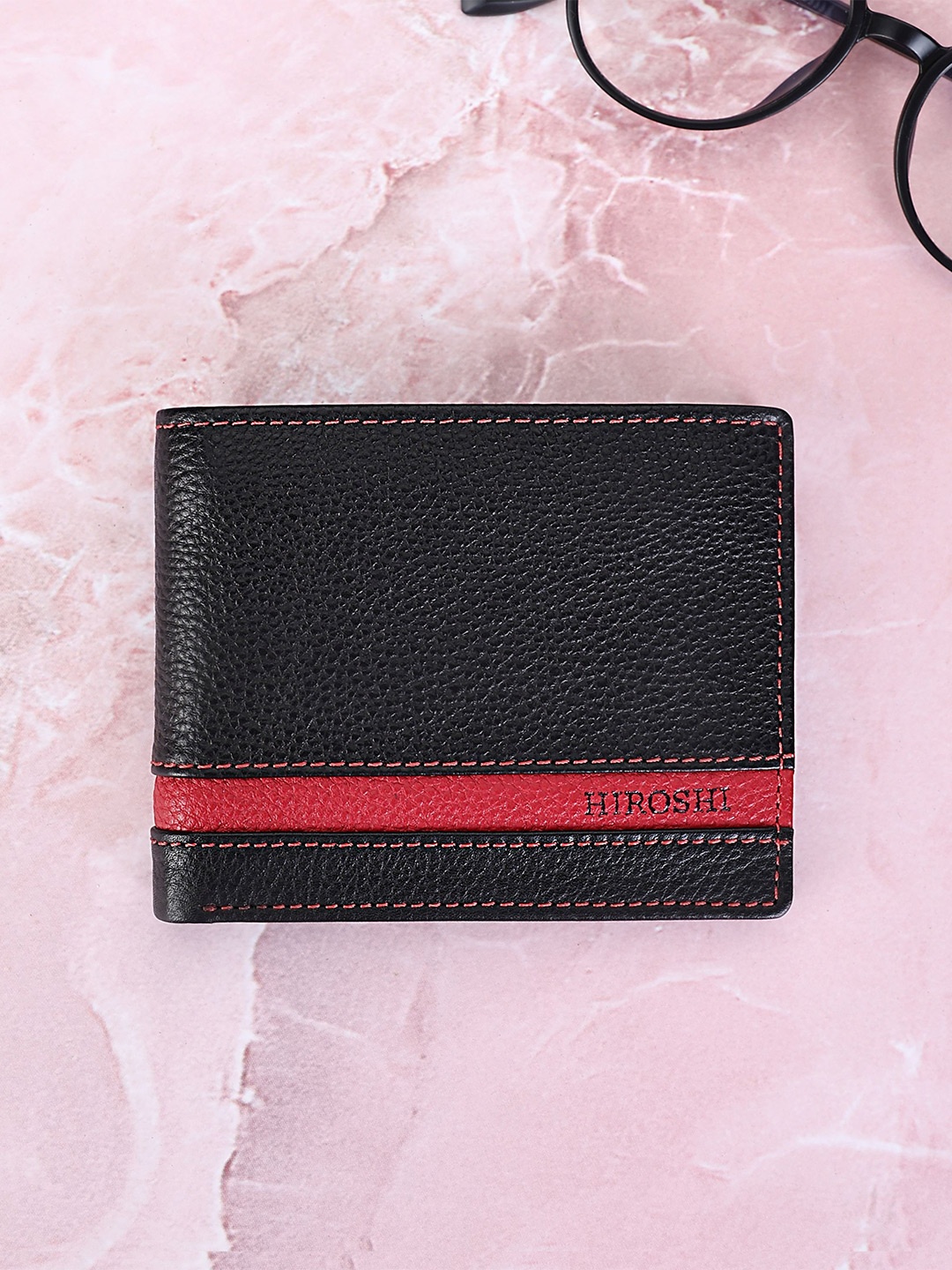 

HIROSHI Men Leather Two Fold Wallet, Black