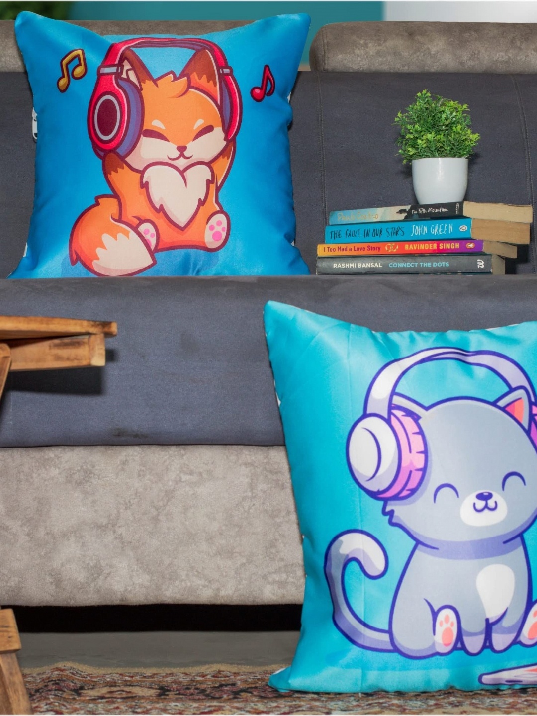 

Vendola Blue & Orange Couloured 2 Pieces Cartoon Characters Satin Square Cushion Covers