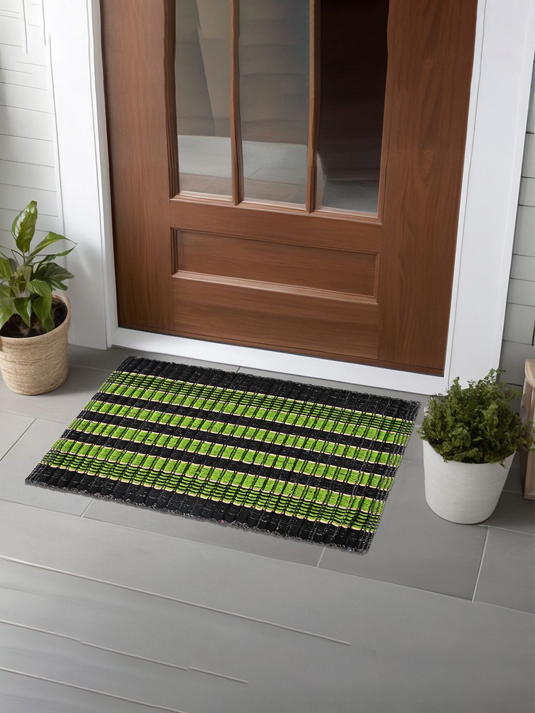 

Kuber Industries Pink & Green 2 Pieces Textured Cotton Anti-Slip Doormats