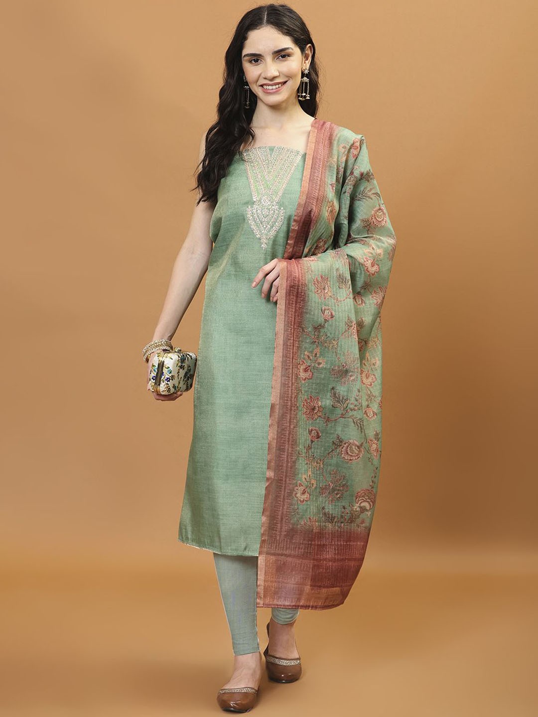

Meena Bazaar Embroidered Unstitched Dress Material, Green