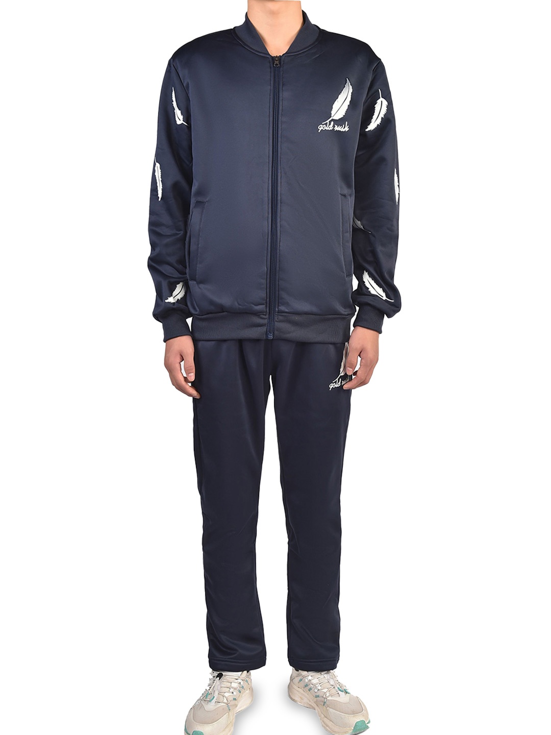 

StyleCast x Revolte Graphic Printed Mandarin Collar Jacket With Track Pant, Blue