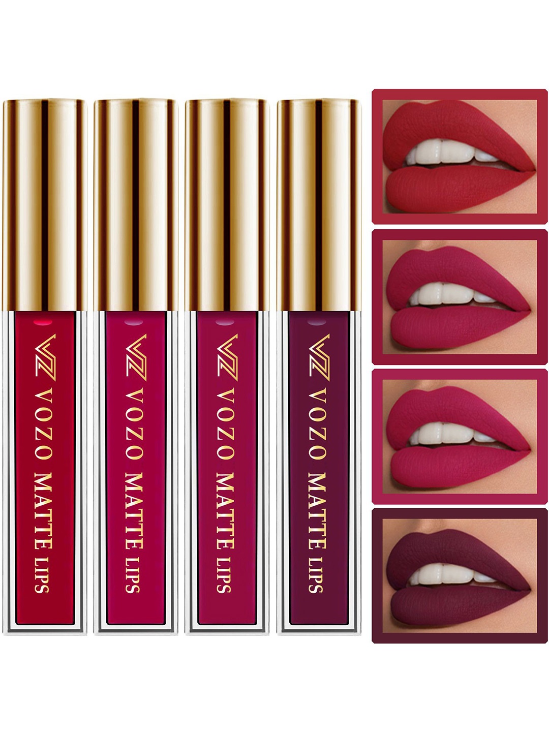 

VOZO Set Of 4 Matte Lips Liquid Lipstick 4 ml Each Shade 104-105-106-201, Red