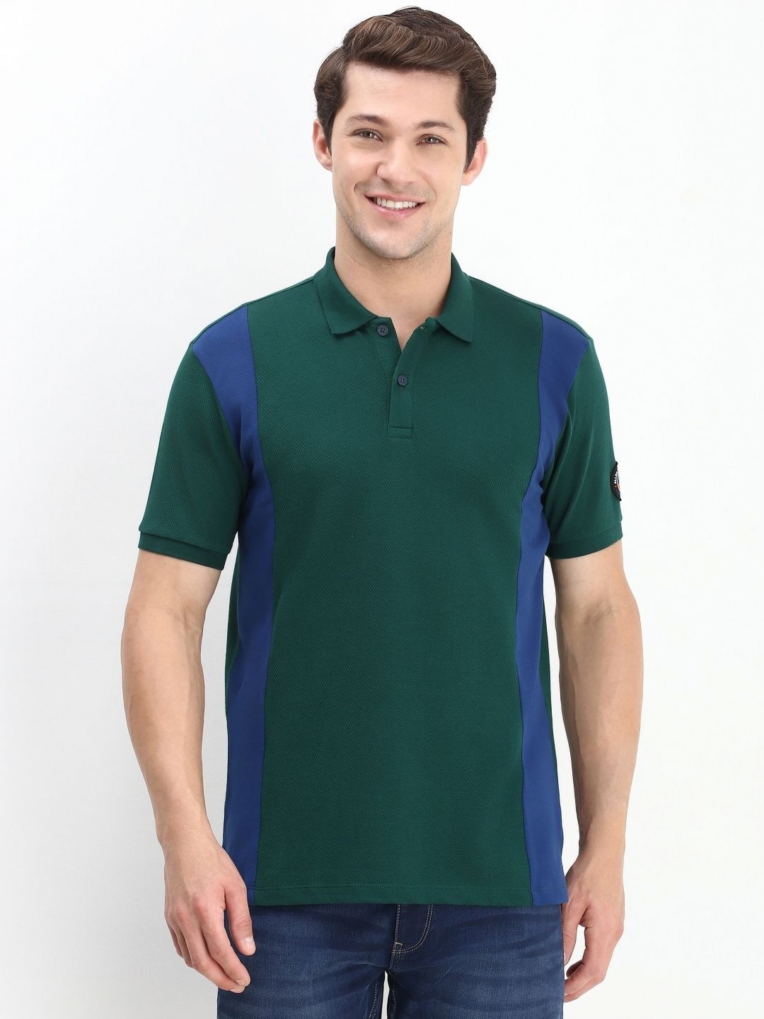 

Allen Solly Men Colourblocked Polo Collar Cotton T-shirt, Green