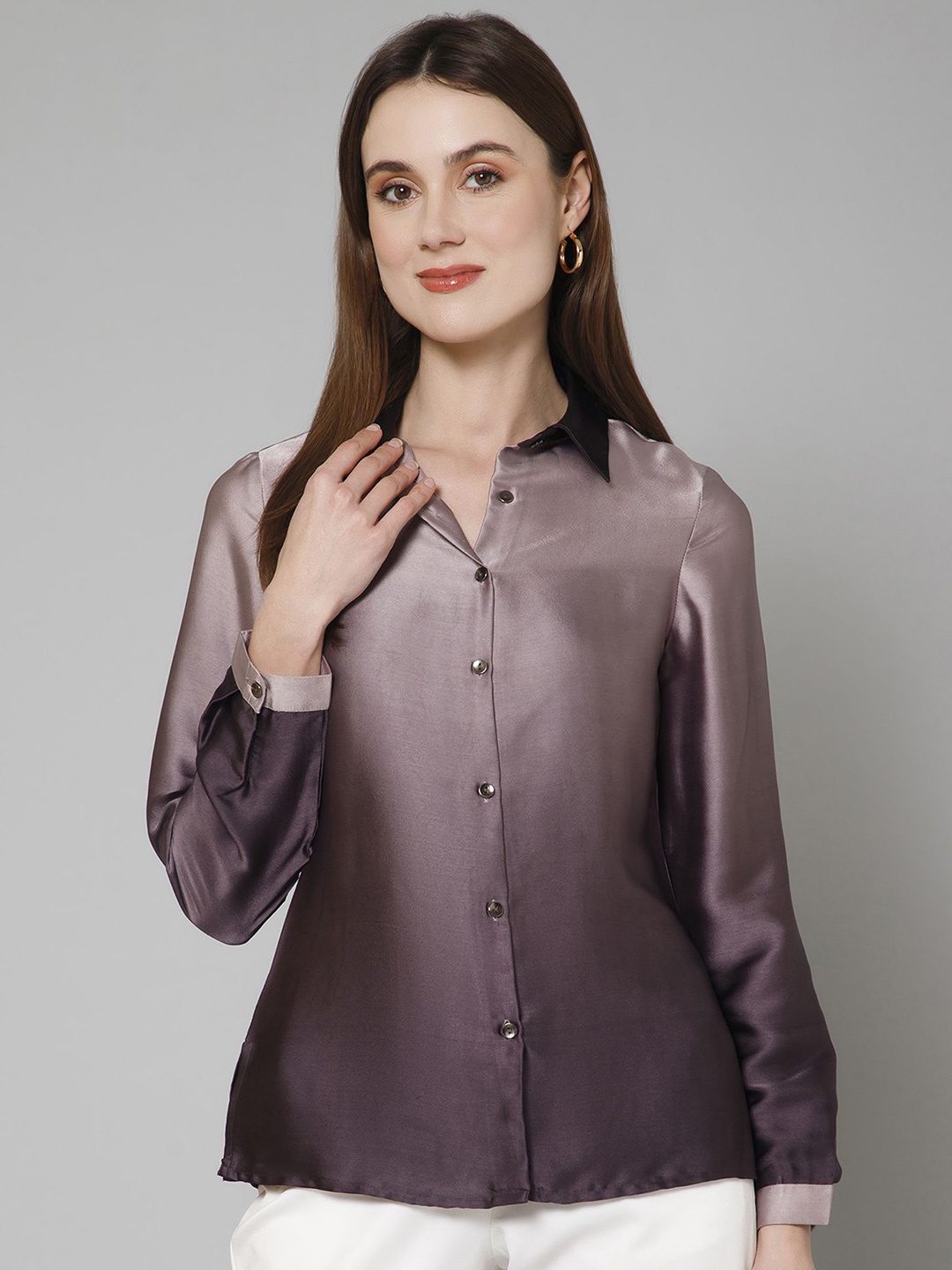 

PURYS WORKSPACE Women Standard Opaque Colourblocked Formal Shirt, Purple