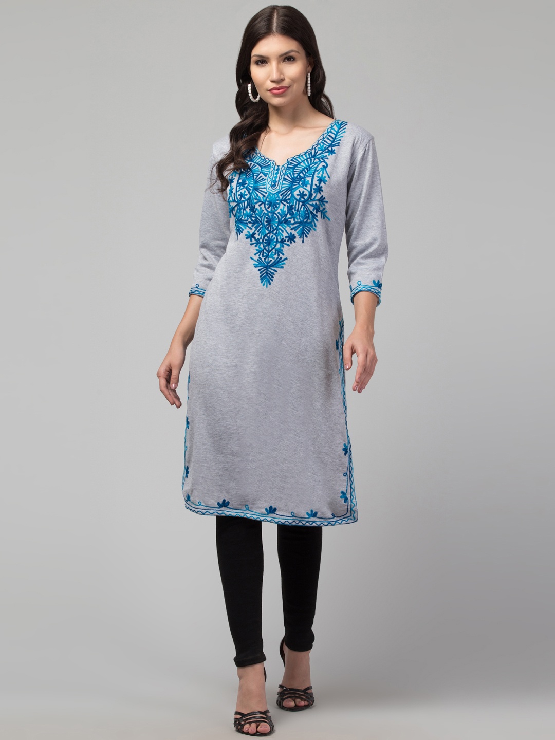 

Trend Level Women Embroidered Woollen Kurta, Grey