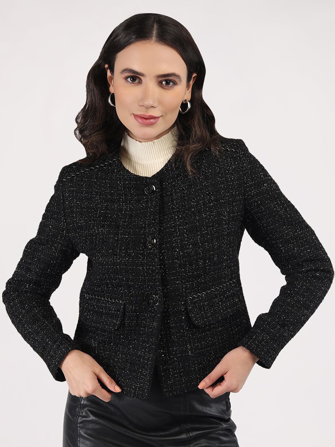 

LURE URBAN Women Self Design Jacket, Black