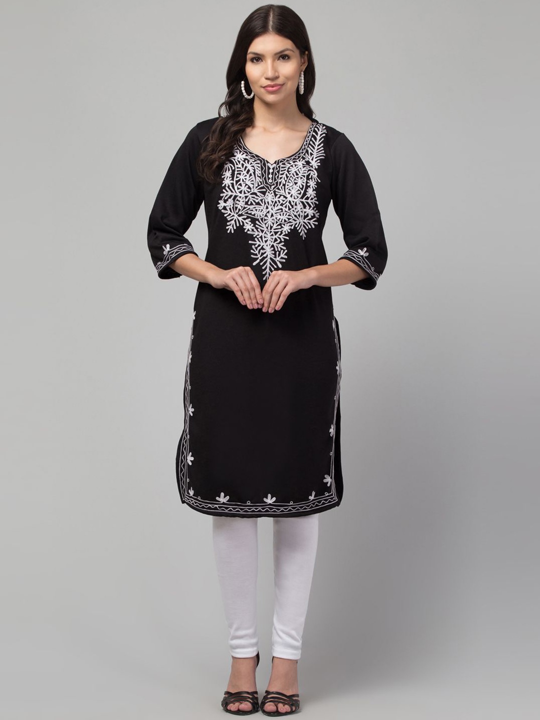 

Trend Level Women Embroidered Woollen Kurta, Black