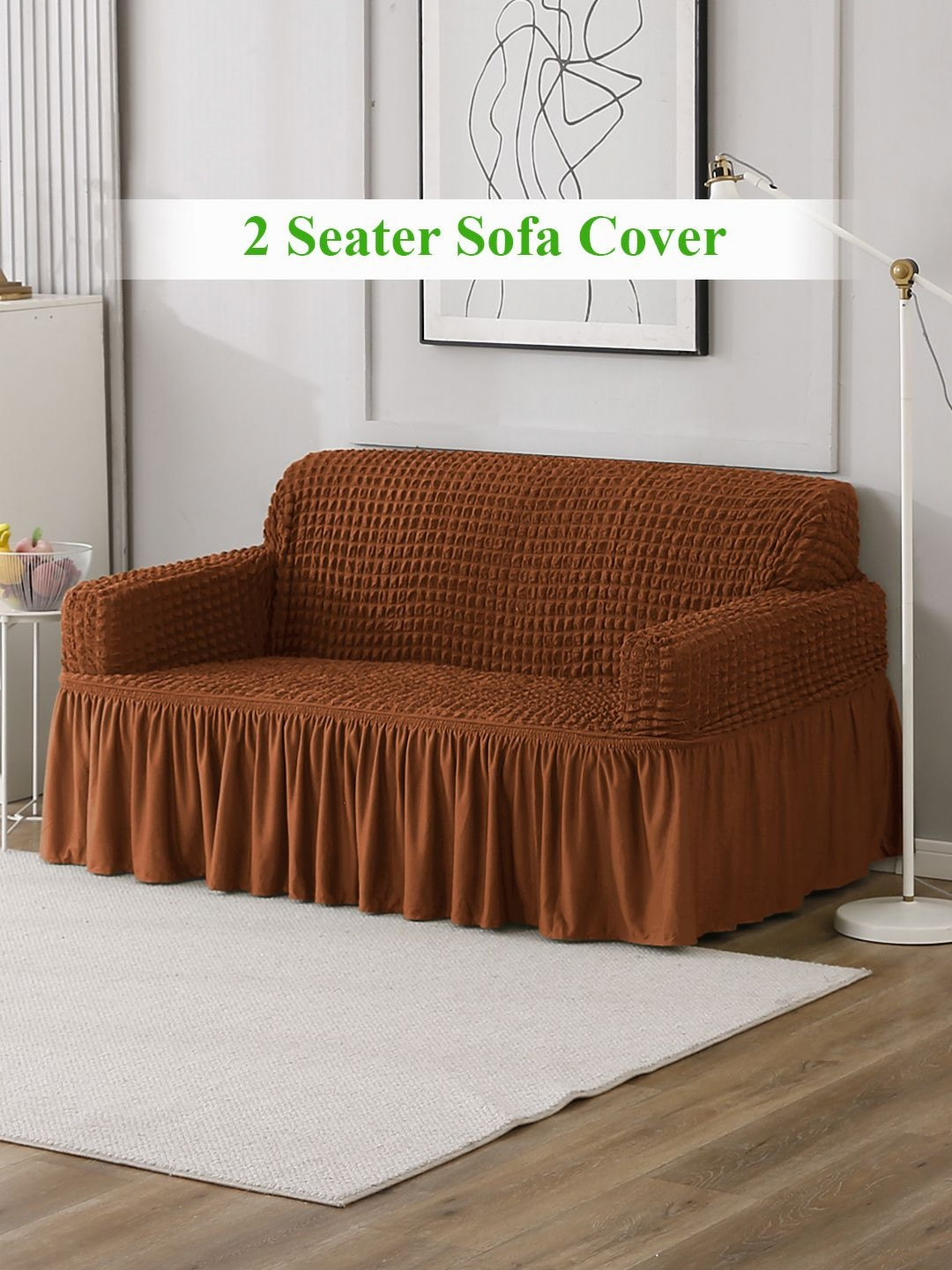 

HOKIPO Brown Self Design 2-Seater Stretchable Sofa Cover With Arms