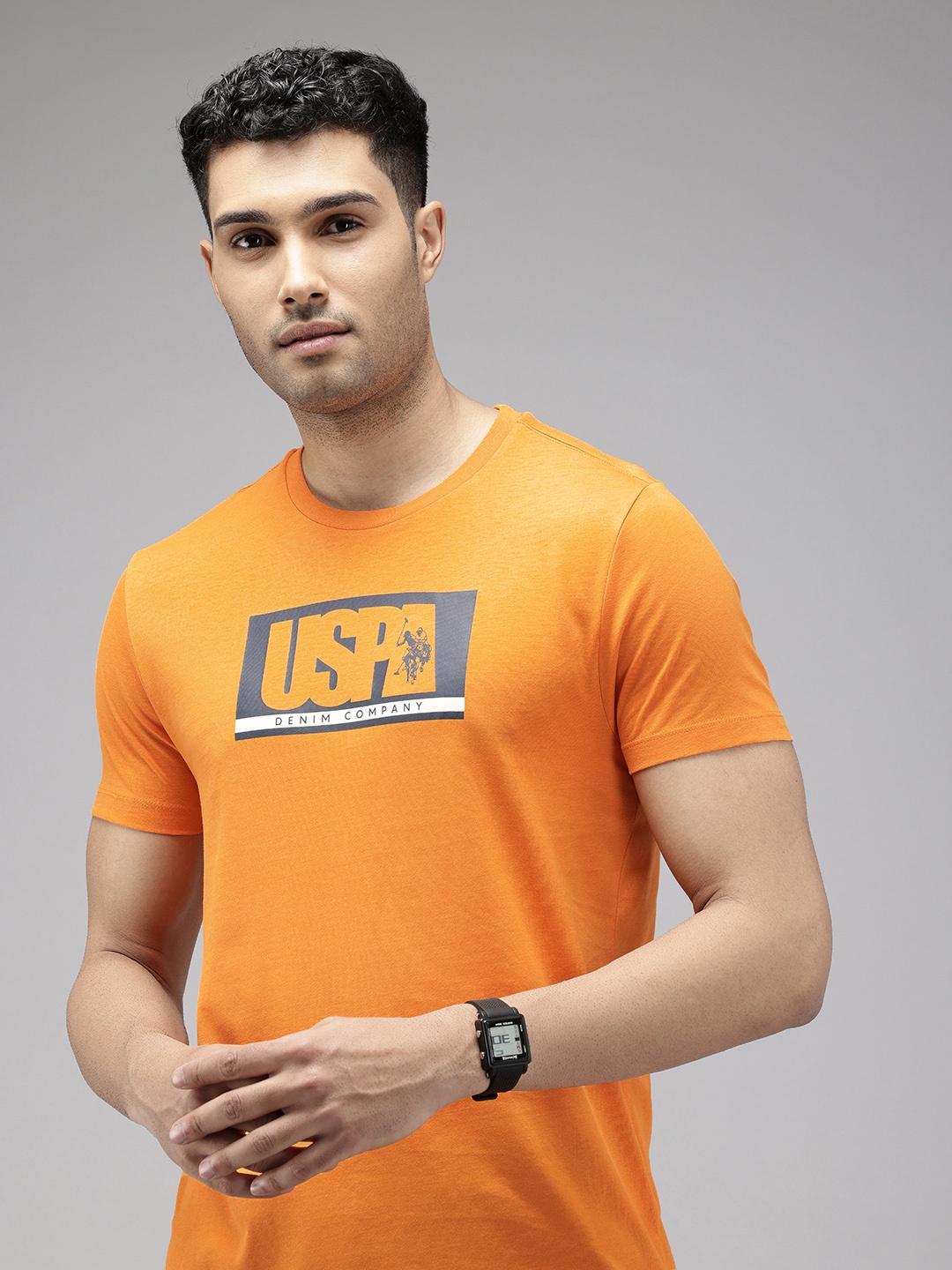 

U.S. Polo Assn. Denim Co. Brand Logo Printed Pure Cotton Slim Fit T-shirt, Orange