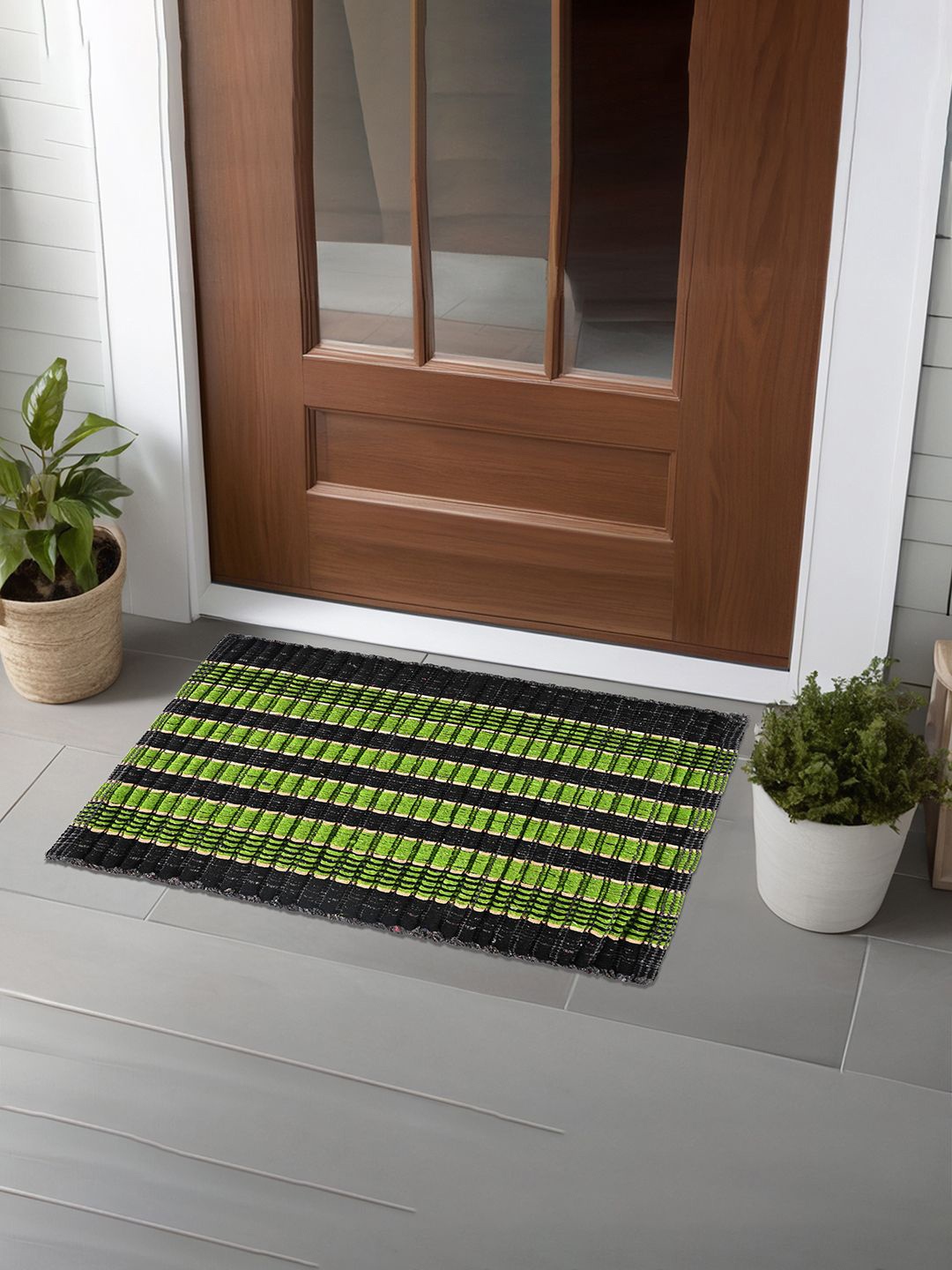 

Kuber Industries Brown & Green 2 Pieces Textured Cotton Anti-Slip Doormats