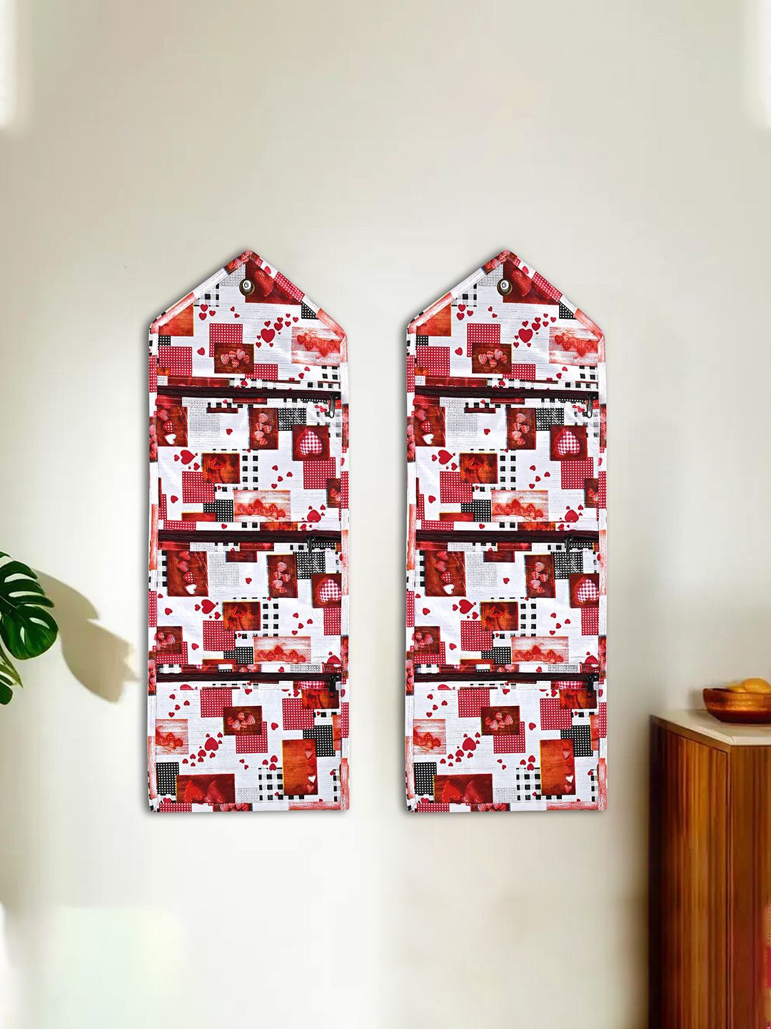 

Kuber Industries White & Red 2 Pieces Printed Multi-Utility Organisers