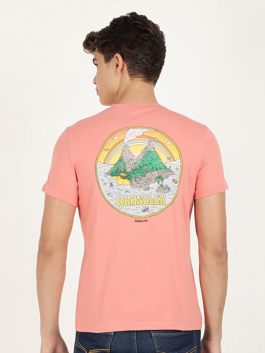 

Wrangler Men Graphic Printed Cotton T-shirt, Pink