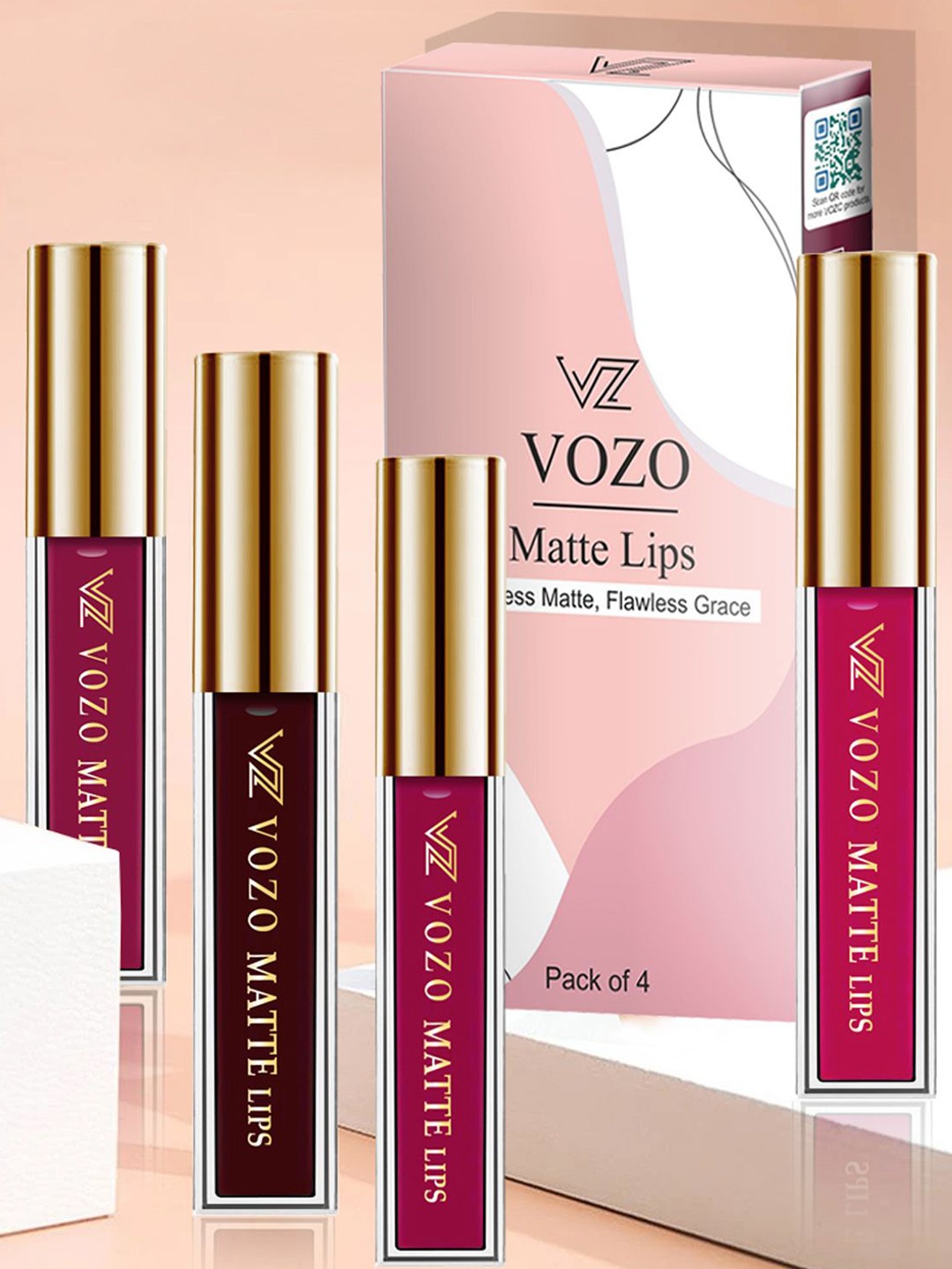 

VOZO Set Of 4 Matte Lips Liquid Lipstick 4 ml Each Shade 101-102-106-204, Red