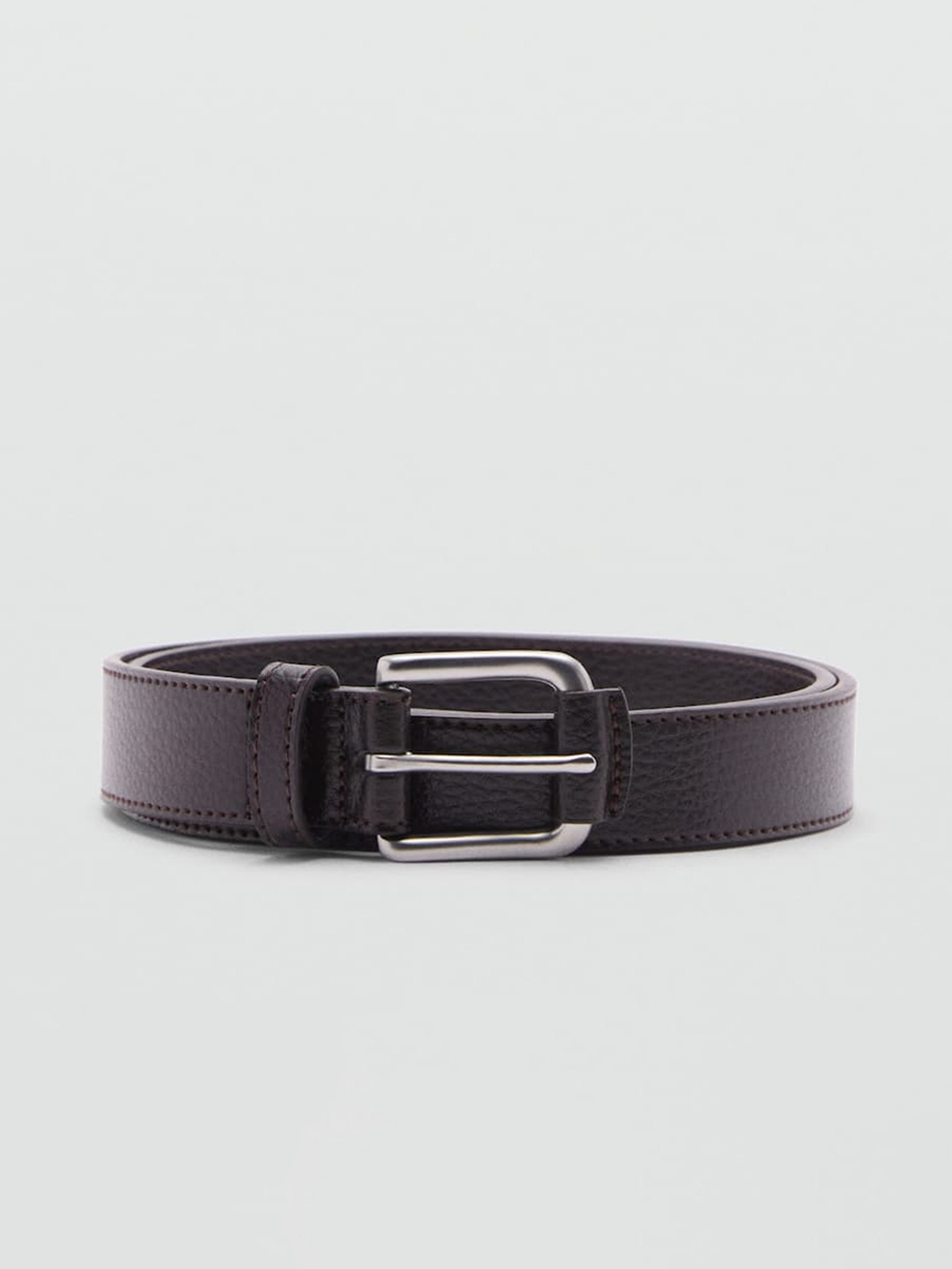 

MANGO MAN Men Textured Leather Buckle Belt, Black