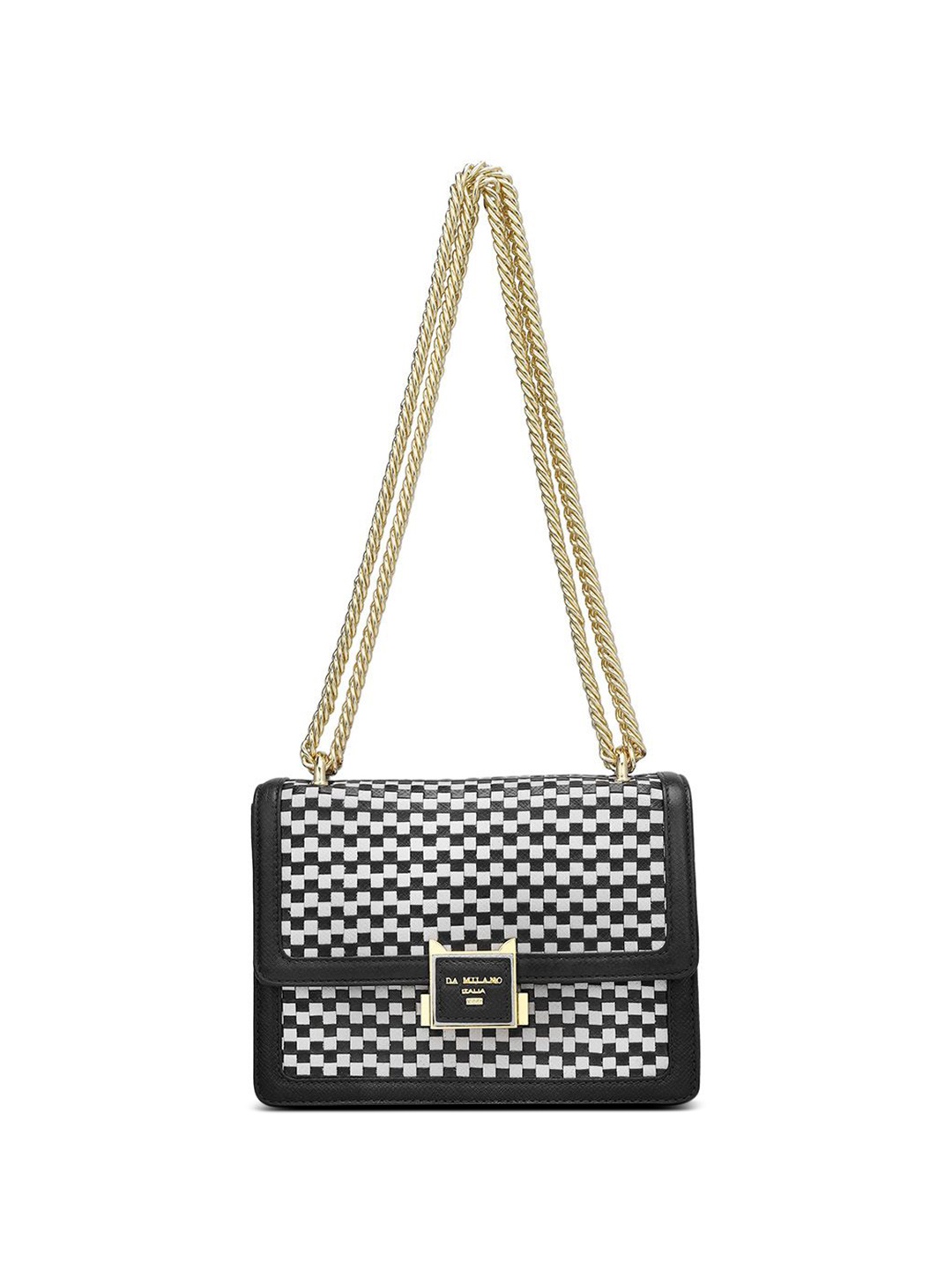 

Da Milano Women Textured Leather Structured Shoulder Bag, Black