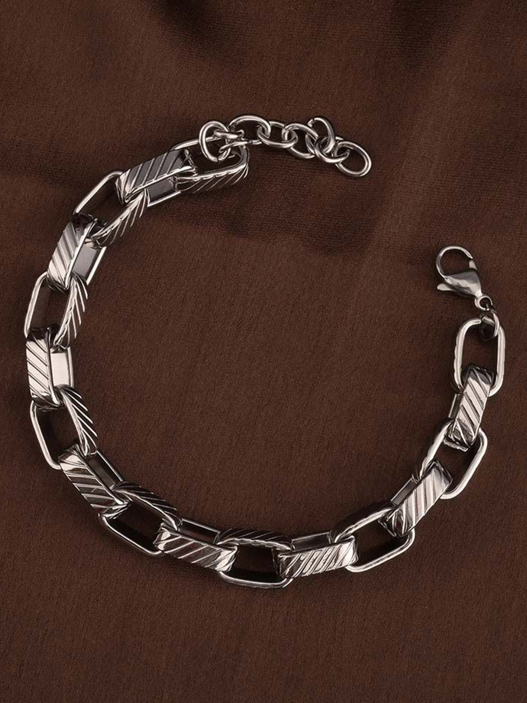 

PALMONAS Stainless Steel Silver-Plated Rectangular Link Bracelet