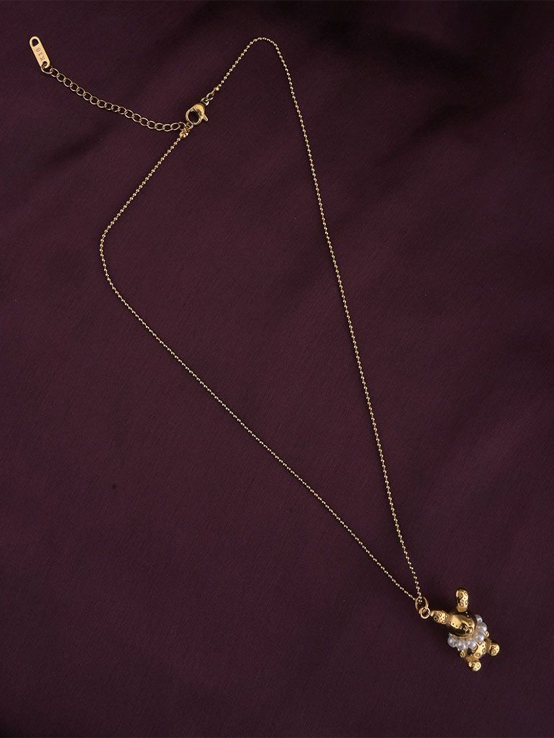 

PALMONAS Stainless Steel Gold-Plated Cubic Zirconia Pendant With Chain