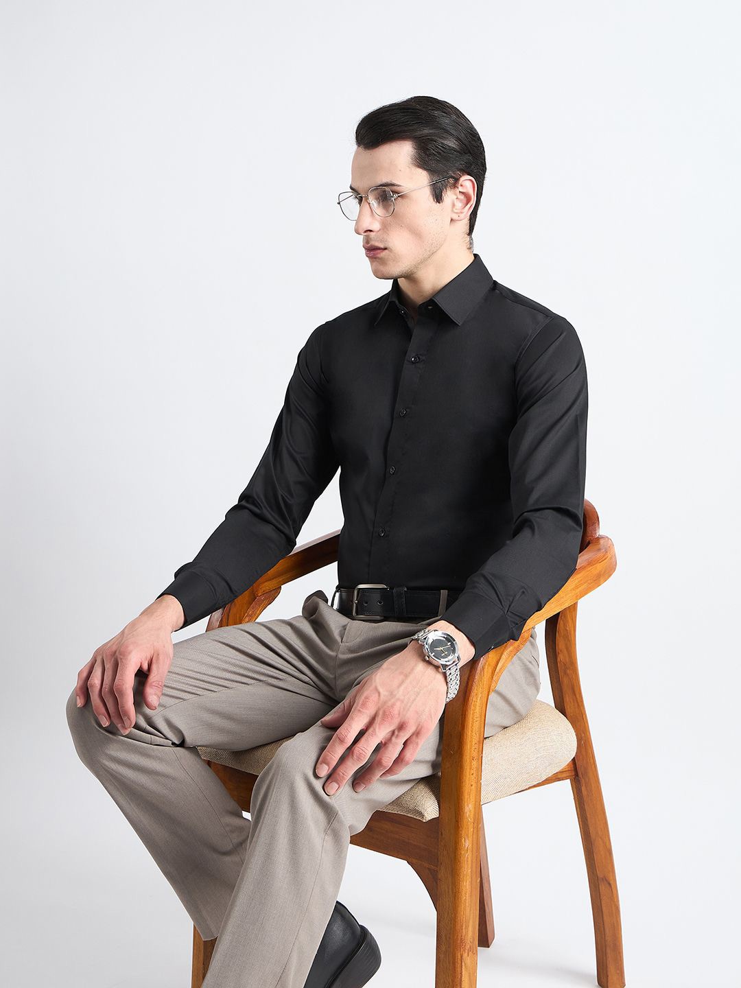 

all yours Men Classic Opaque Casual Shirt, Black