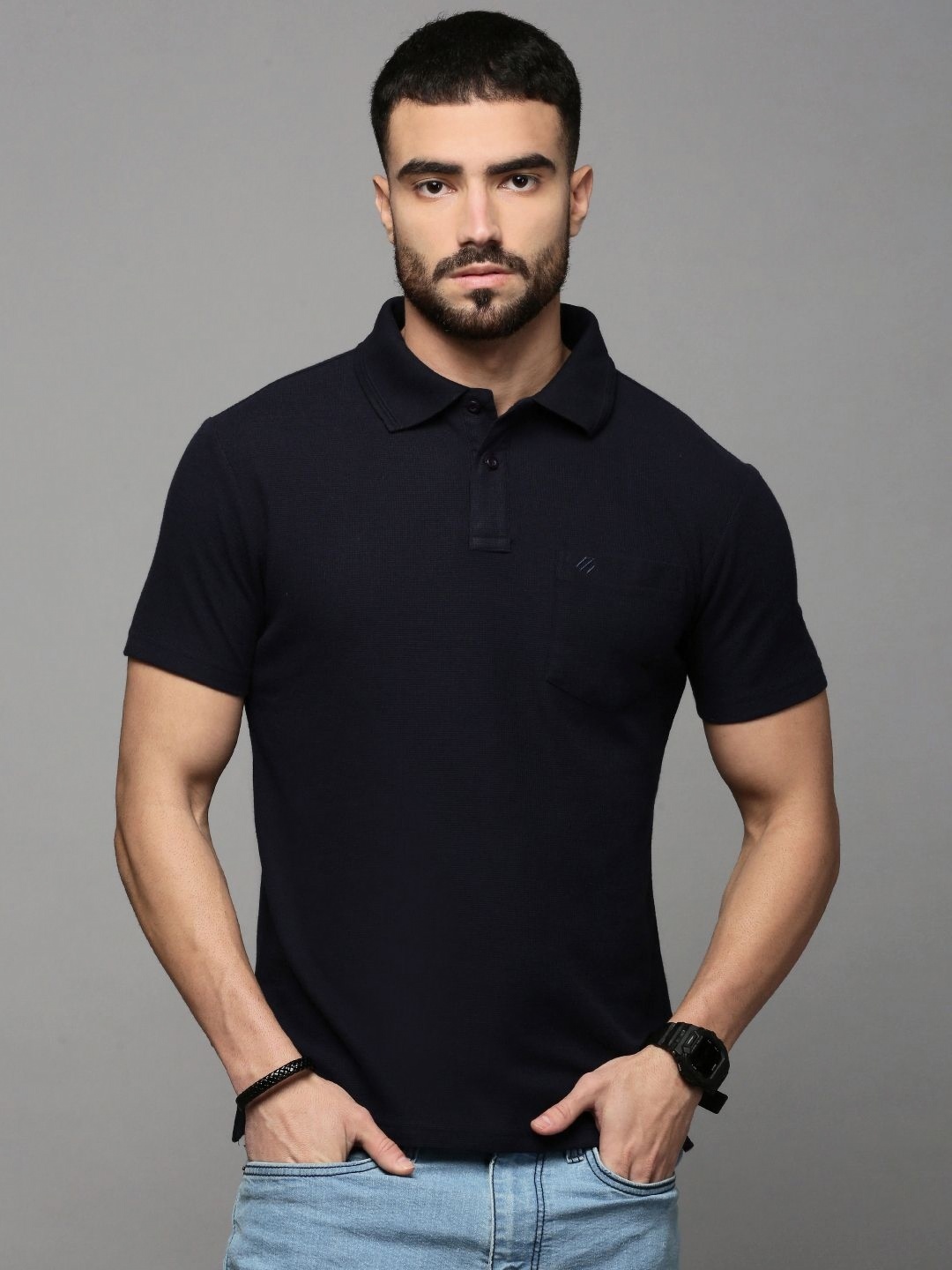 

ONN Men Polo Collar Pockets T-shirt, Navy blue