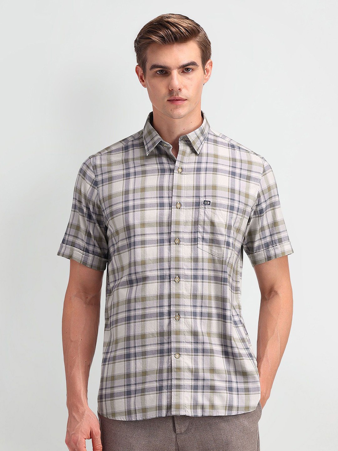 

Arrow Sport Men Classic Opaque Checked Casual Shirt, Grey