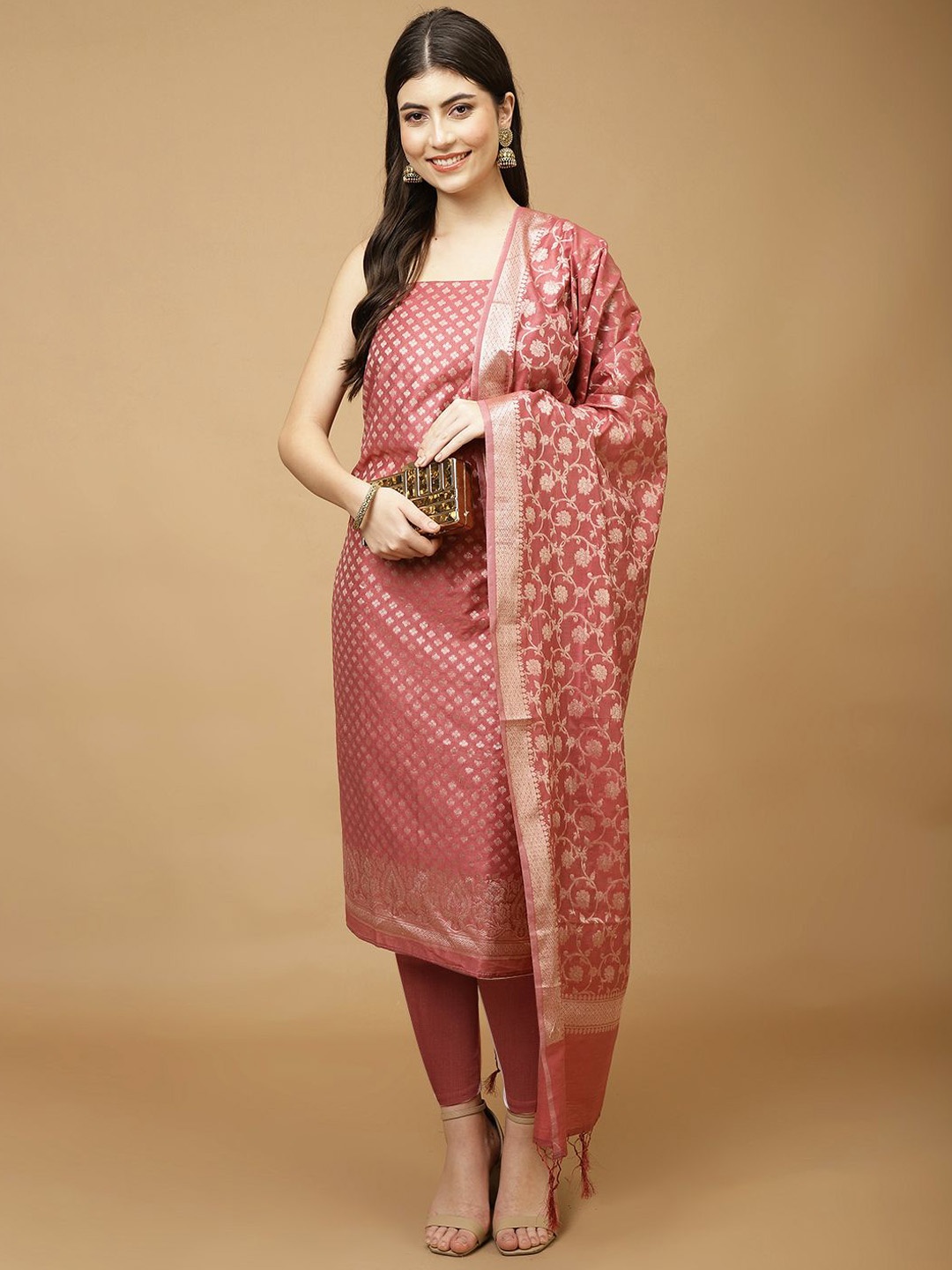 

Meena Bazaar Art Silk Unstitched Dress Material, Pink
