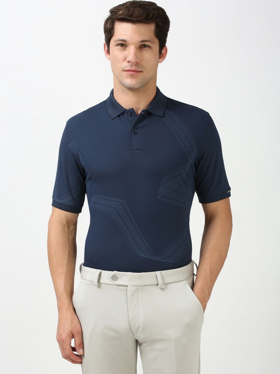 

Peter England Men Printed Polo Collar T-shirt, Navy blue