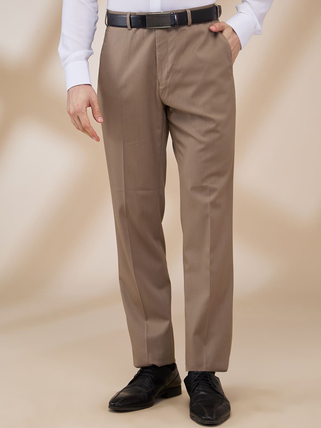 

Raymond Men Mid-Rise Formal Trousers, Khaki