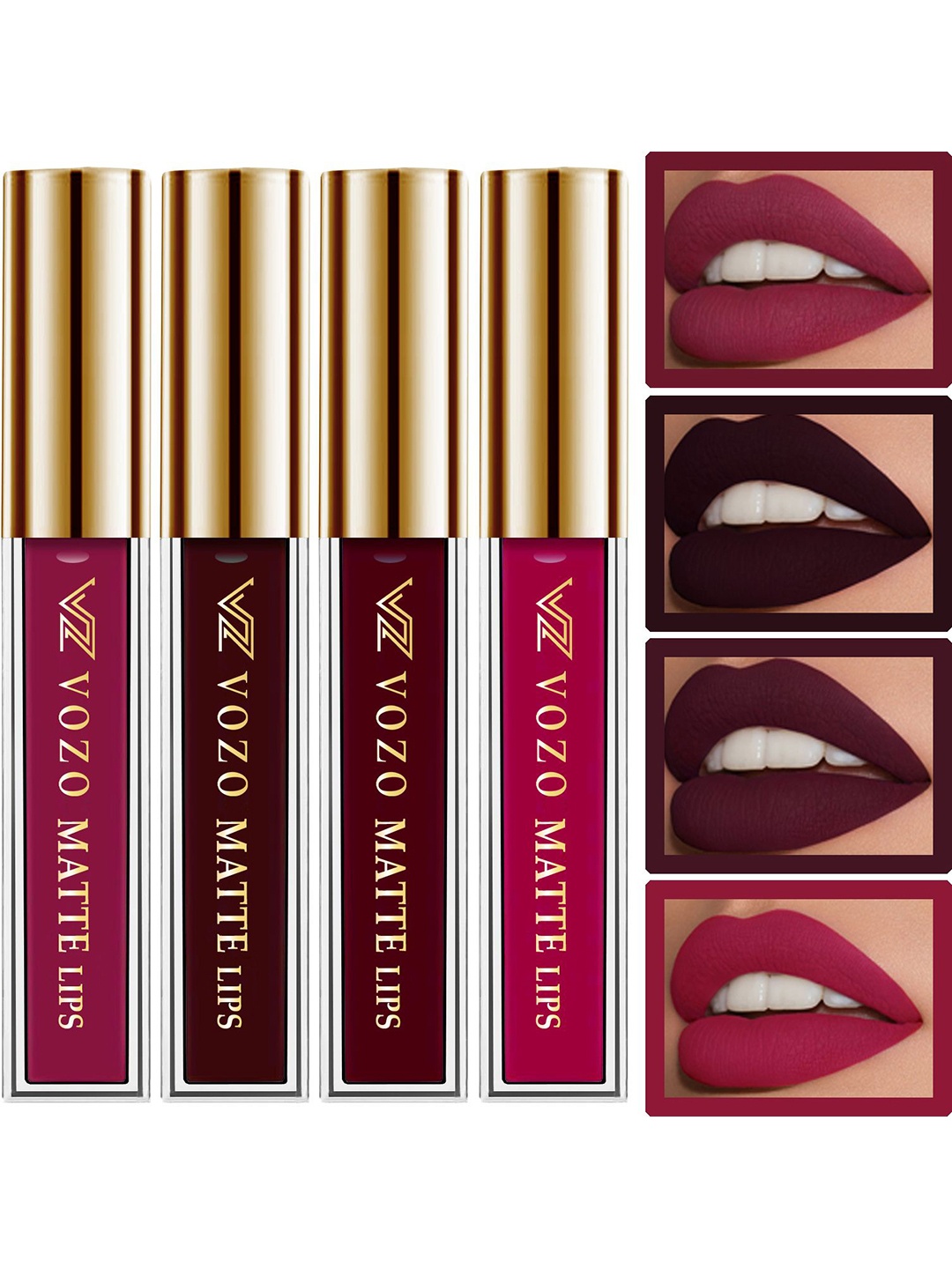 

VOZO Set Of 4 Stay-All-Day Matte Liquid Lipstick - 4 ml Each - 101-102-103-105, Red