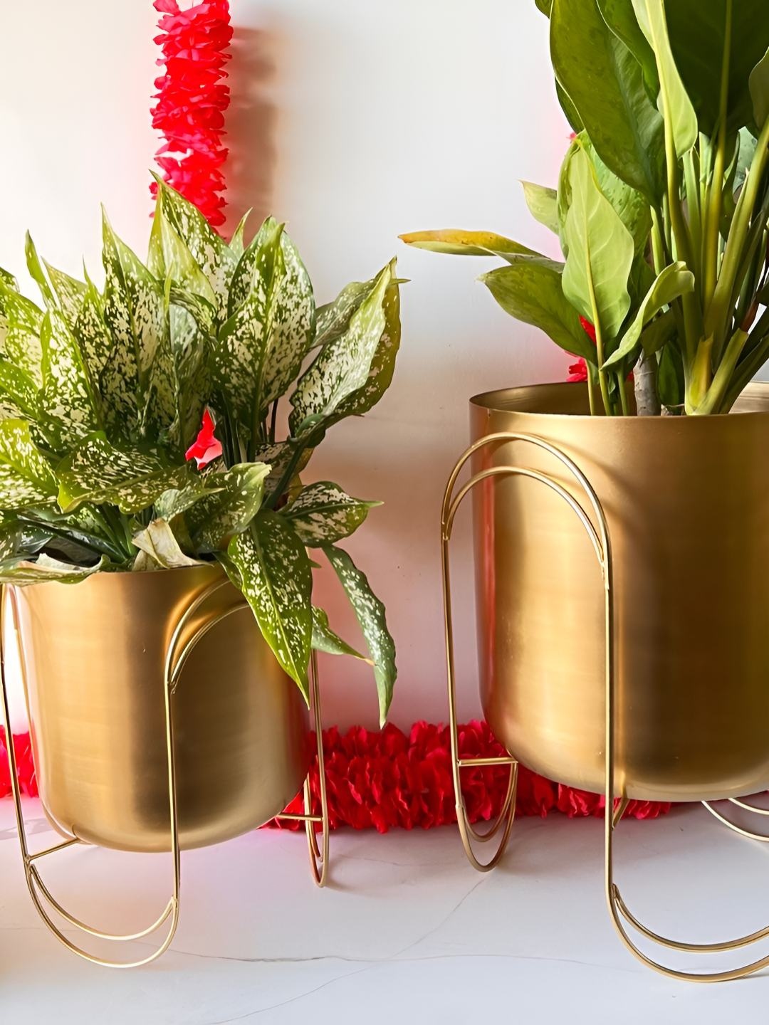 

Timaya's Decor Blossom Gold Toned 2 Pieces Glossy Planters With Stands