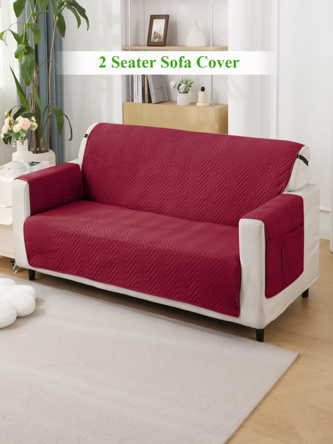 

HOKIPO Maroon Self Design 2-Seater Sofa Cover With Arms