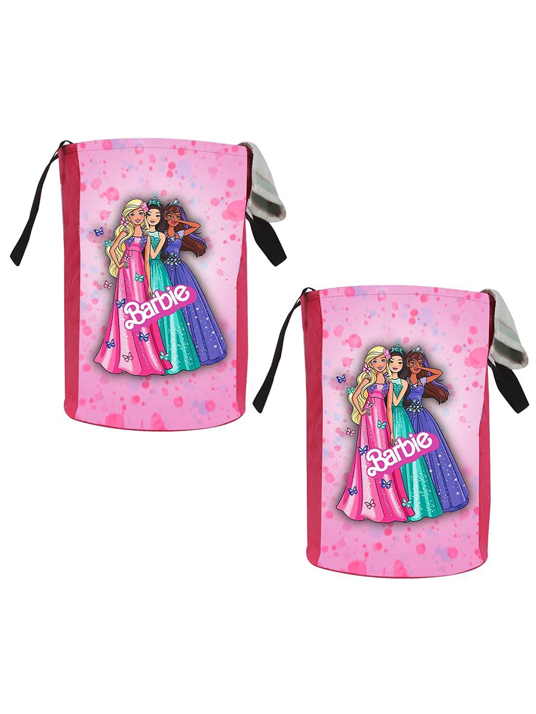 

Prettykrafts Pink & Blue 2 Pieces Barbie Printed Rectangular Foldable Laundry Basket