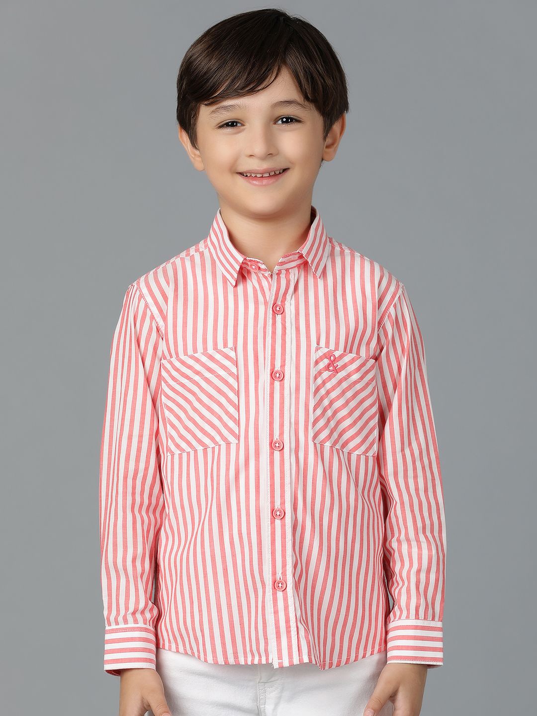 

TALES & STORIES Boys Opaque Striped Casual Shirt, Red