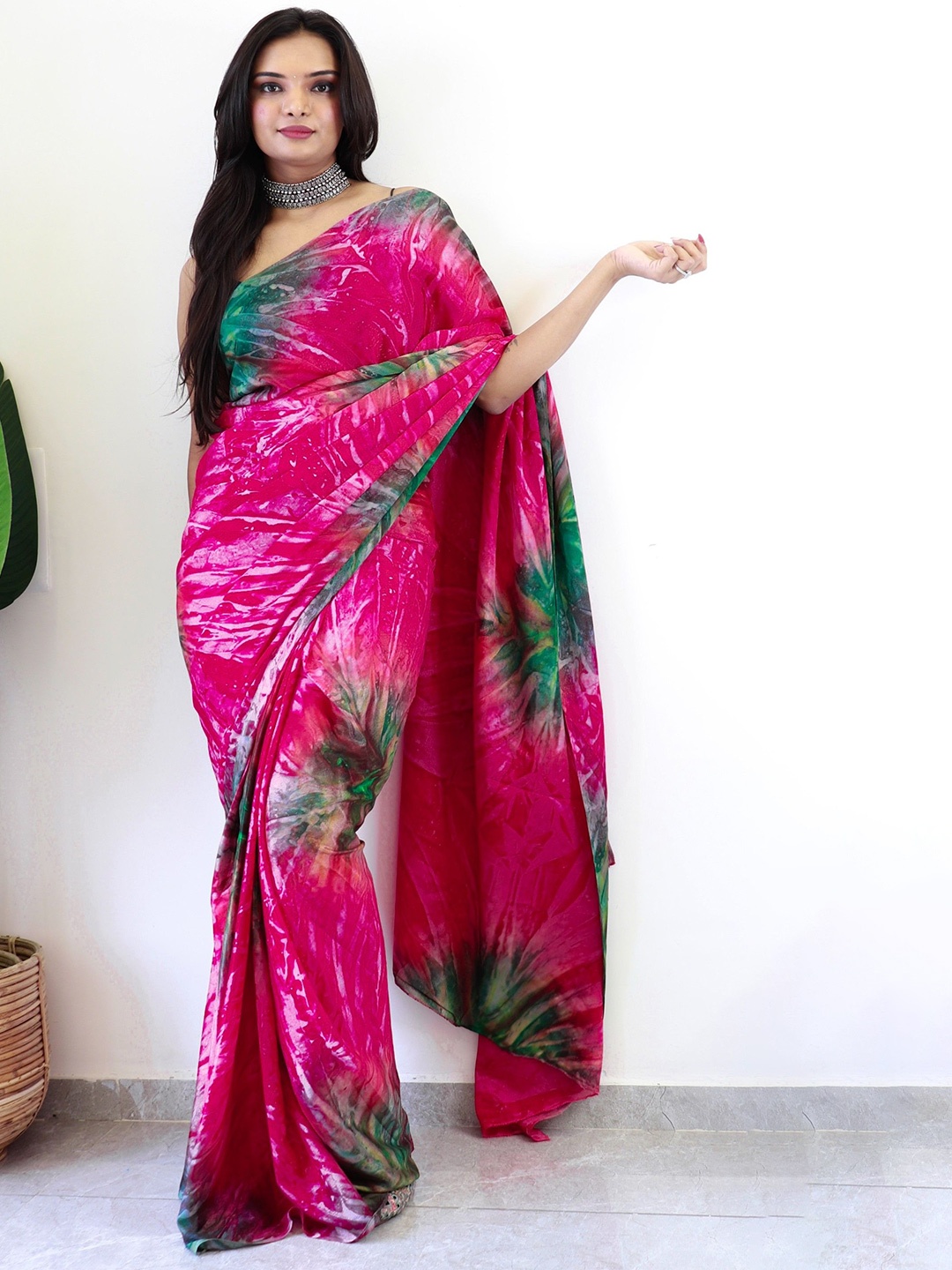 

Mitera Silk Blend Ready to Wear Saree, Pink