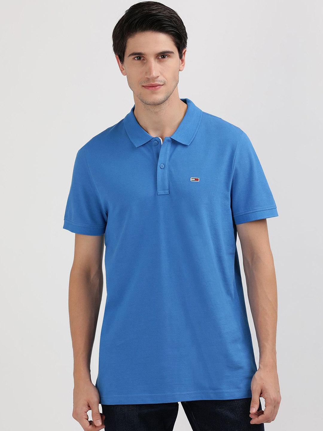 

Tommy Hilfiger Men Typography Polo Collar Applique Slim Fit T-shirt, Blue