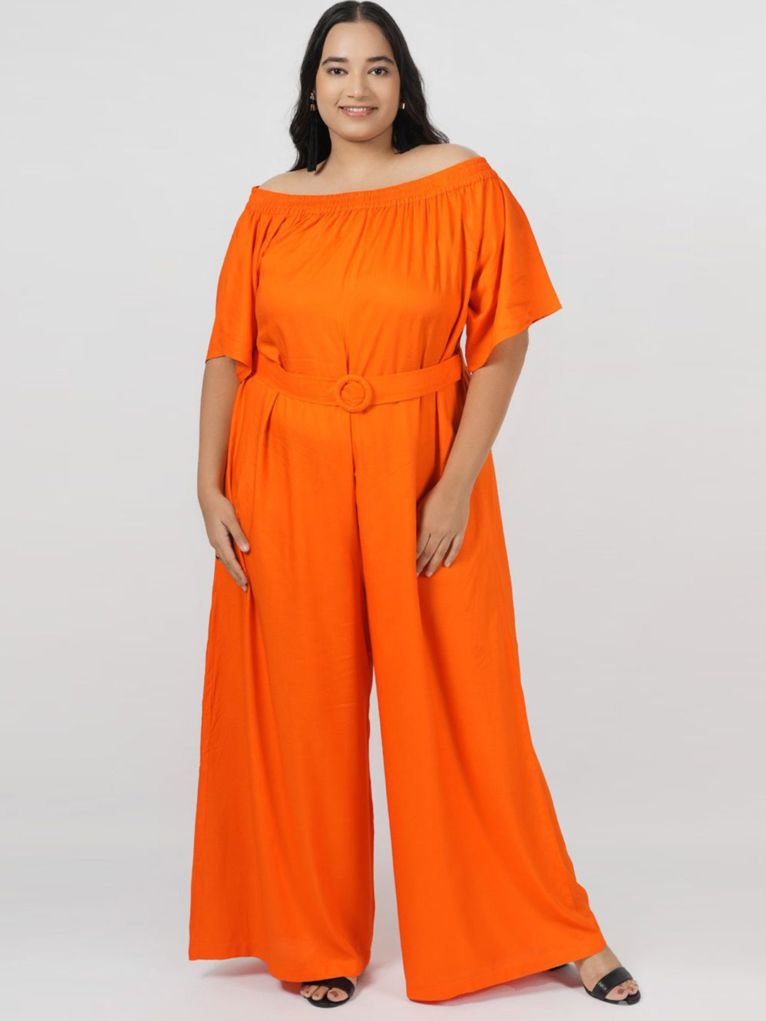 

LastInch Off-Shoulder Basic Jumpsuit, Orange