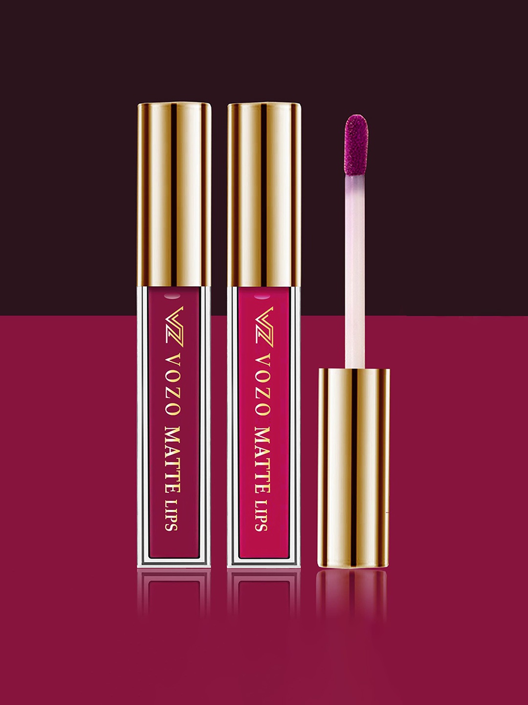 

VOZO Set of 2 Stay-All-Day Matte Liquid Lipstick - 4 ml Each - Cherry Red 101 -Magenta 204