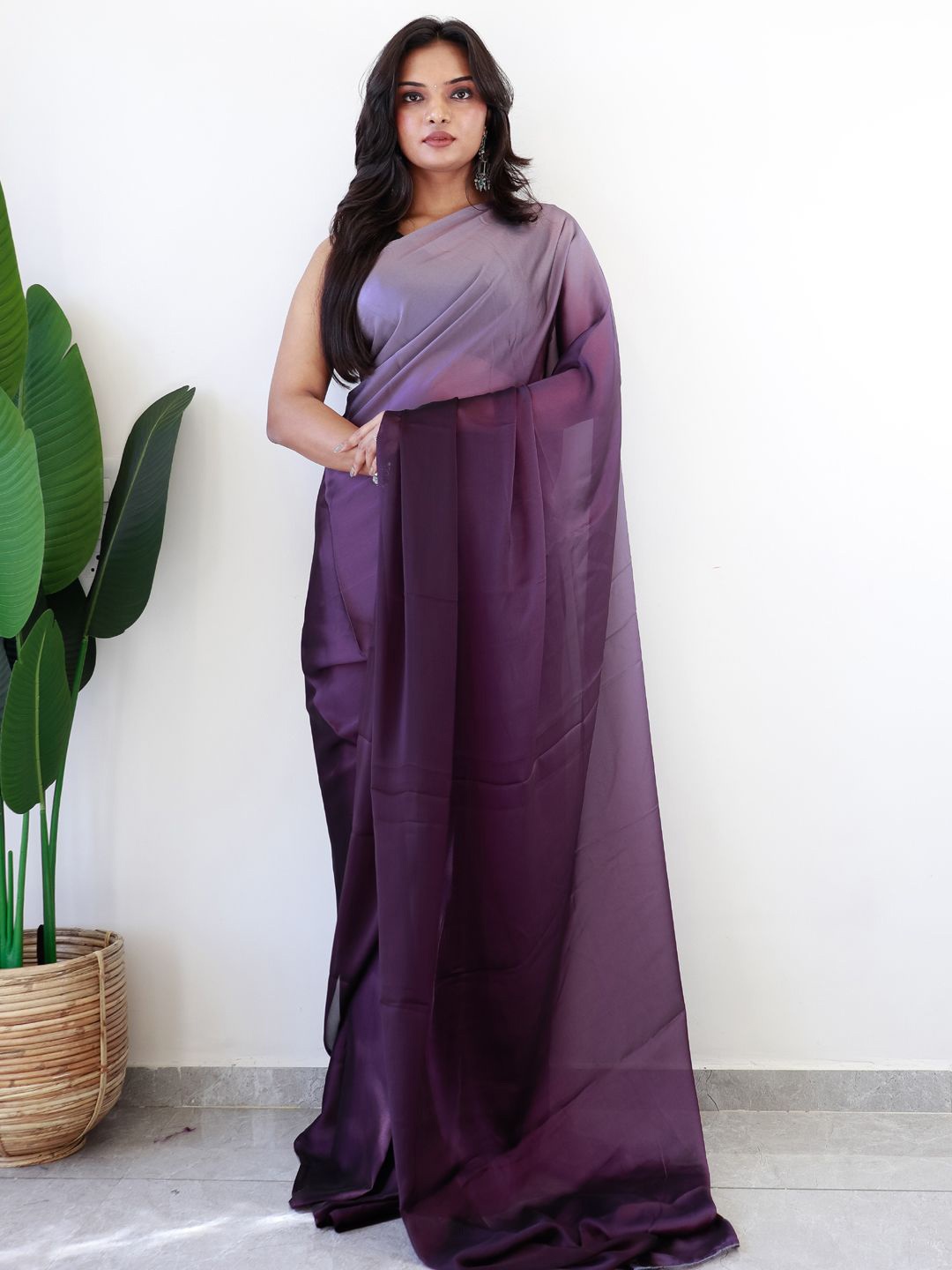 

Mitera Ombre Silk Blend Ready to Wear Saree, Purple