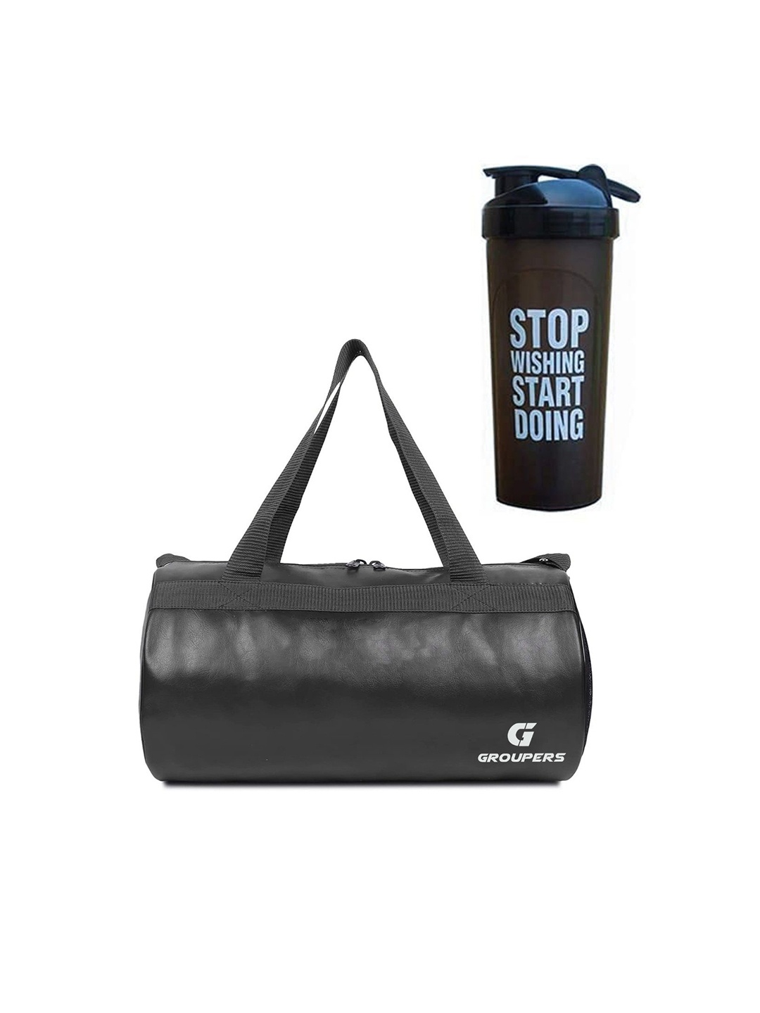 

GROUPERS Medium Foldable Gym Duffel Bag with Shaker Bottle, Black