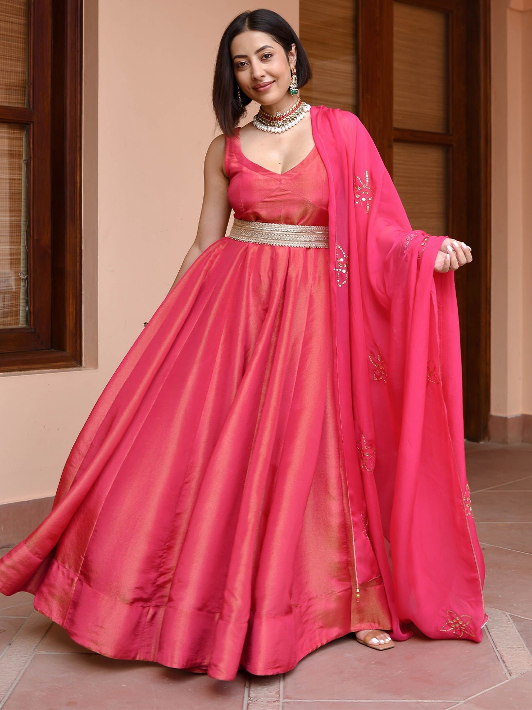 

Bunaai Women Lehenga Choli With Dupatta, Pink