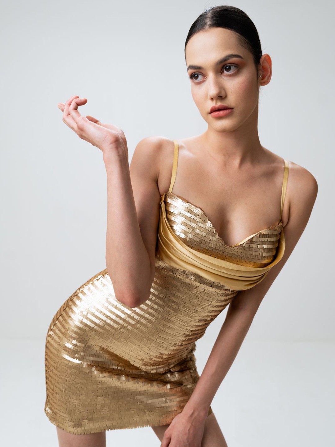 

SOTBELLA Embroidered Net Bodycon Mini Dress, Gold