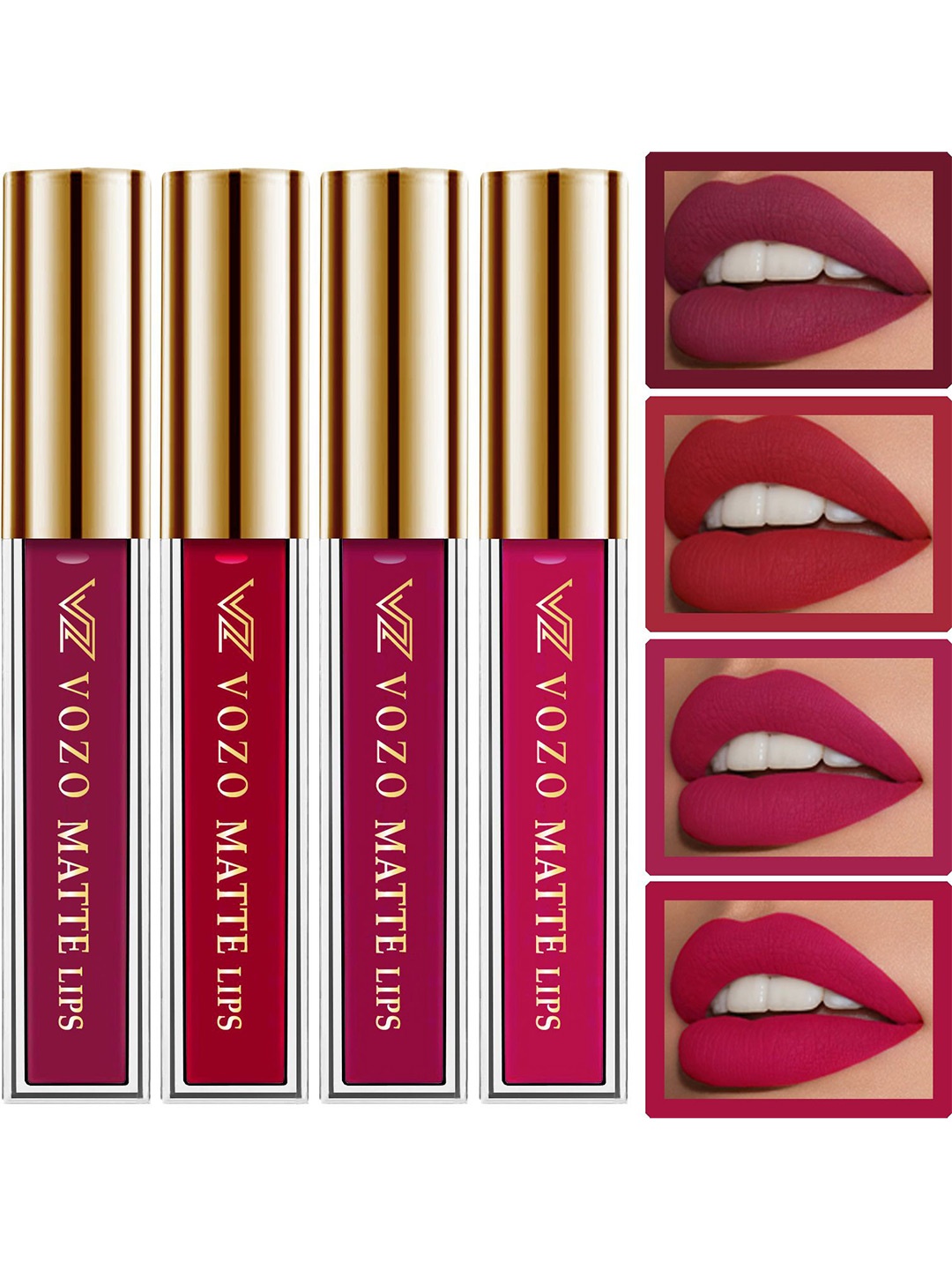 

VOZO Set Of 4 Stay-All-Day Matte Liquid Lipstick-4ml Each-101-104-106-204, Red