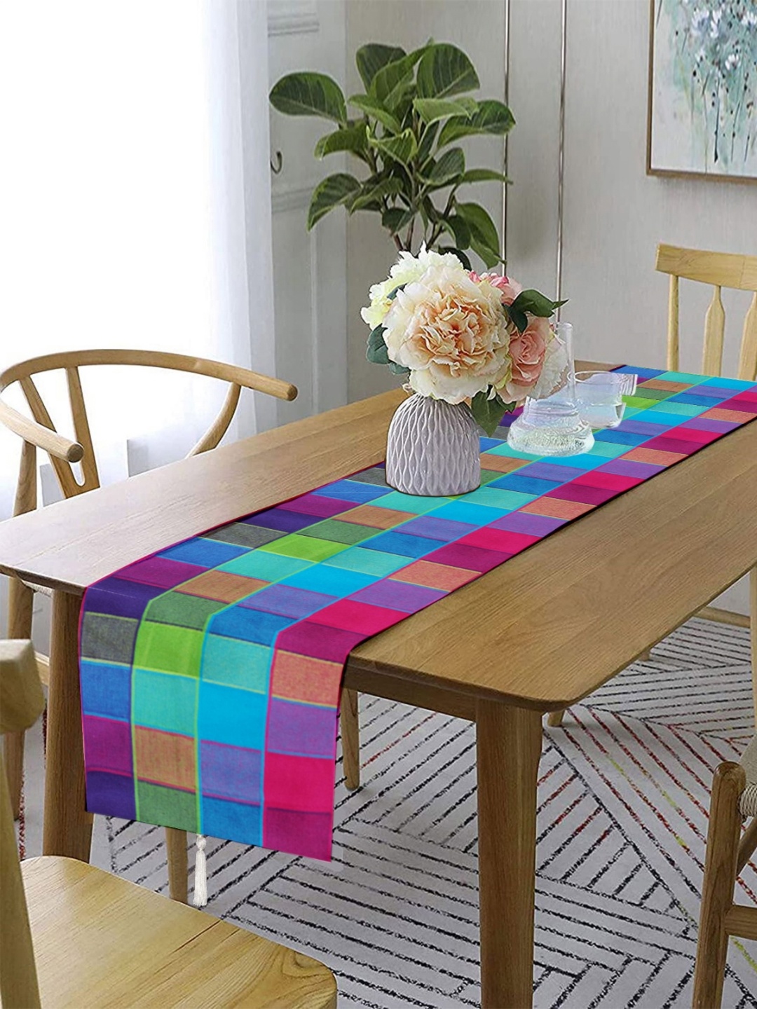 

Lushomes Blue & Green Checked Pure Cotton 6 Seater Table Runner