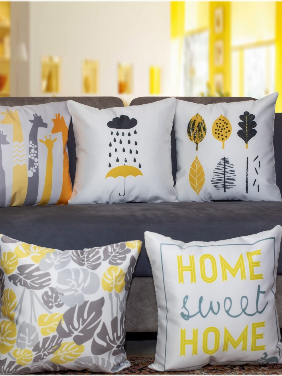 

Vendola Yellow & White 5 Pieces Tropical Square Cushion Covers