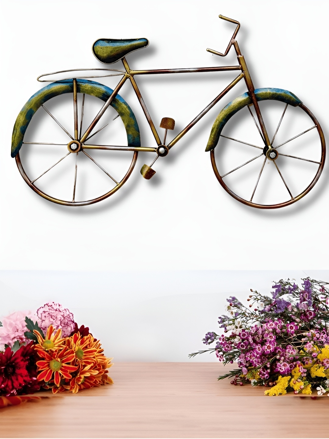 

ANSHIKA INTERNATIONAL Green & Blue Metal Cycle Wall Decor