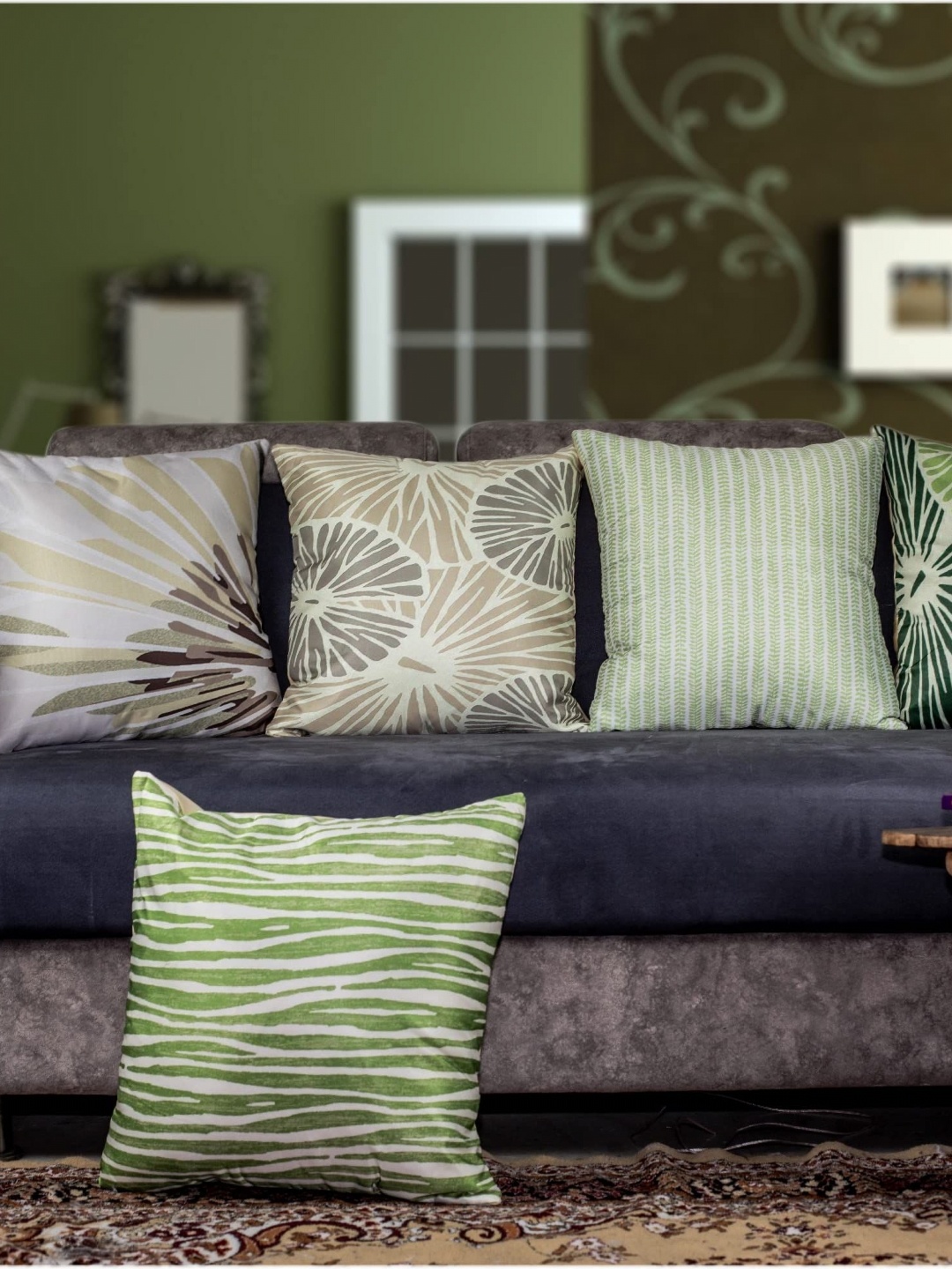 

Vendola Green & Beige 5 Pieces Abstract Satin Square Cushion Covers