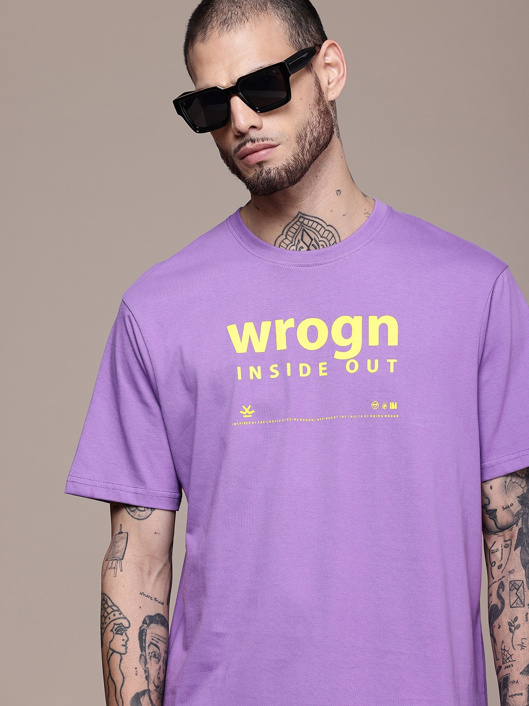 

WROGN Typography Printed Comfort Fit Pure Cotton T-shirt, Purple