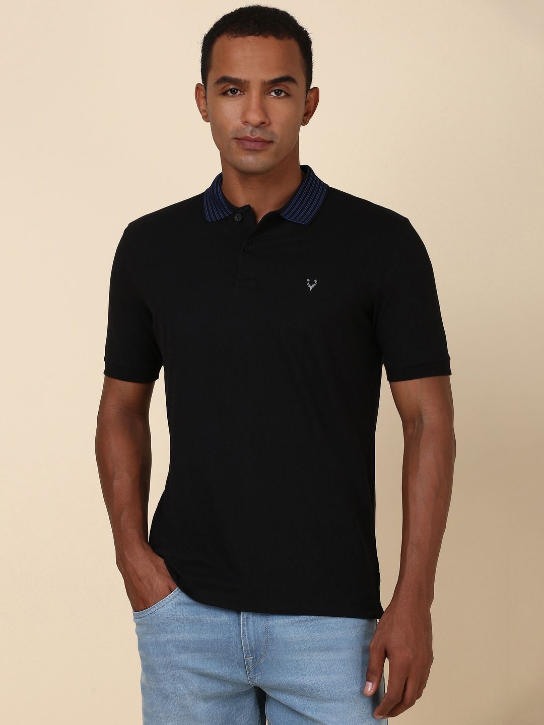 

Allen Solly Men Polo Collar Solid Cotton T-shirt, Black